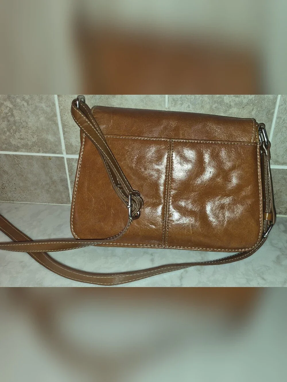 Giani Bernini Womens Crossbody Leather Brown Purse Soft Shiny Adjustable Strap